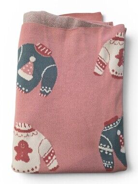 Nicole Miller Home Sweater Weather Knit Throw Blanket Winter Rose Pink